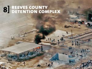 Reeves County Detention Complex smolders following prisoner riots. 