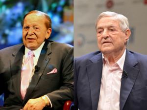 Sheldon Adelson, left, and George Soros.