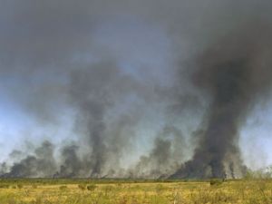 smoke coming from a field
