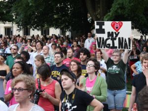 "I heart my vagina" protest sign