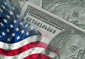 an american flag and money