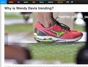screenshot of on article with a photo of Wendy Davis' shoes