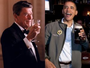 ronald reagan toasting barack obama beer