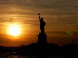statue of liberty at sunset