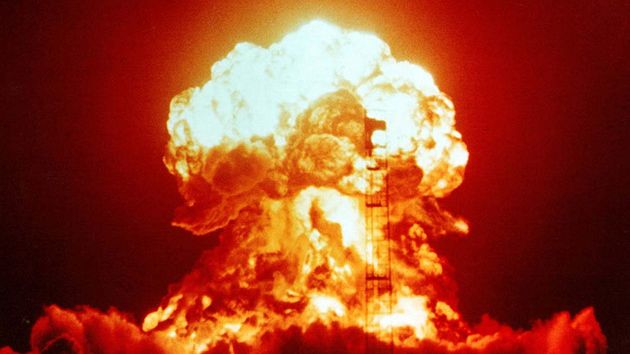 A 1953 detonation of the 23 kiloton XX-34 Badger at the Nevada Test Site.