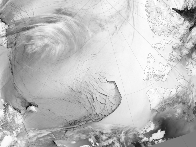 Gigantic area of sea ice caught in the process of fracturing in the Arctic Ocean