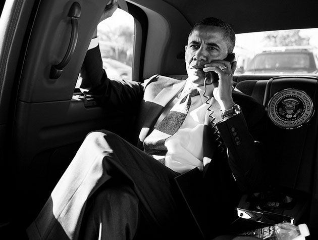 Obama on a conference call.