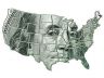 a map of the US with a dollar superimposed on it