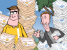 two guys surrounded by piles of tax filings
