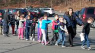 students in line at Sandy Hook Elementary 